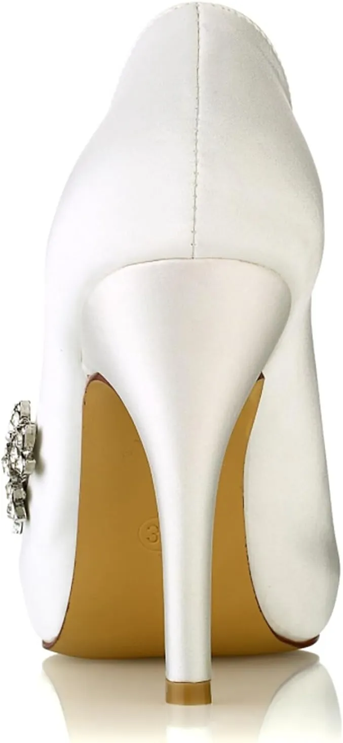 Women's High Heel Platform Bridal Shoes with Rhinestones Satin Peep Toe Wedding Shoes Slip On Satin Dress Party Pumps