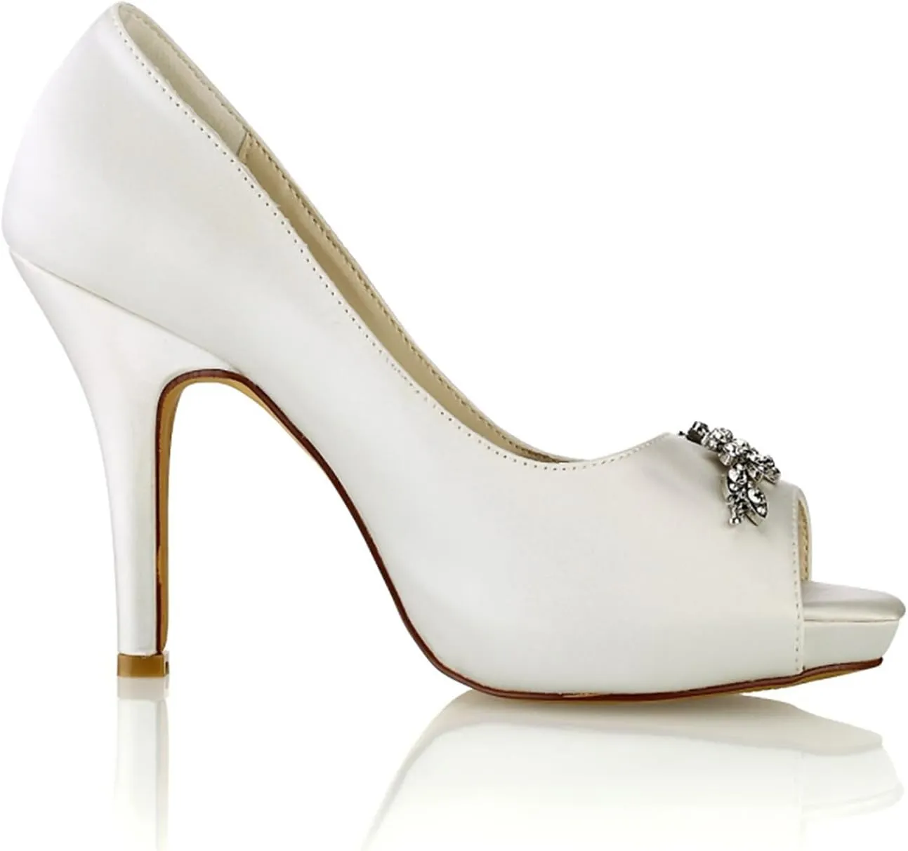 Women's High Heel Platform Bridal Shoes with Rhinestones Satin Peep Toe Wedding Shoes Slip On Satin Dress Party Pumps