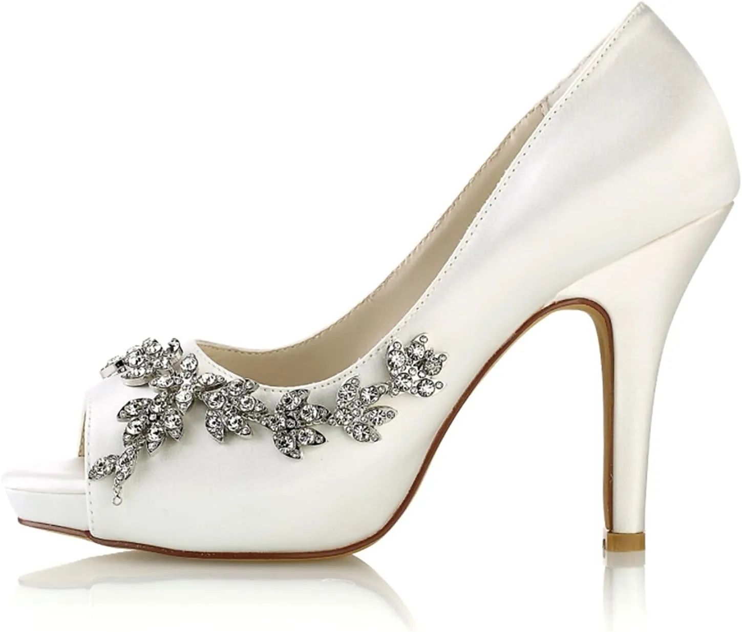 Women's High Heel Platform Bridal Shoes with Rhinestones Satin Peep Toe Wedding Shoes Slip On Satin Dress Party Pumps