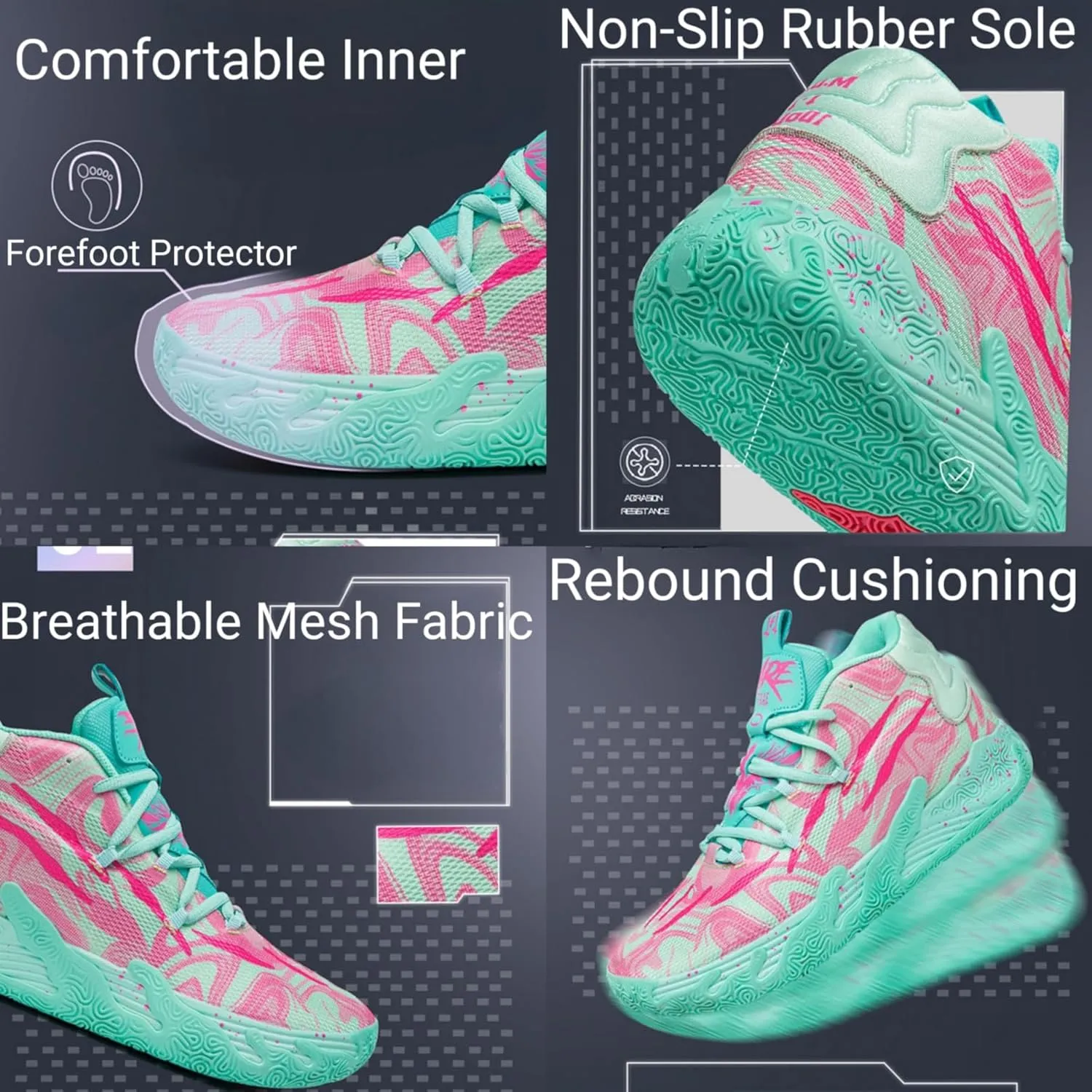 Womens High Top Sneakers Fashion Multicolour Lace Up Basketball Shoes Casual Breathable Mesh Walking Shoes Non Slip Rubber Outsole Cushioning Athletic Running Shoes for Couple