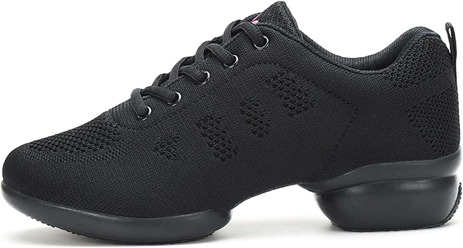 Women's Jazz Shoes Lace-up Sneakers - Breathable Air Cushion Lady Split Sole Athletic Walking Dance Shoes Platform