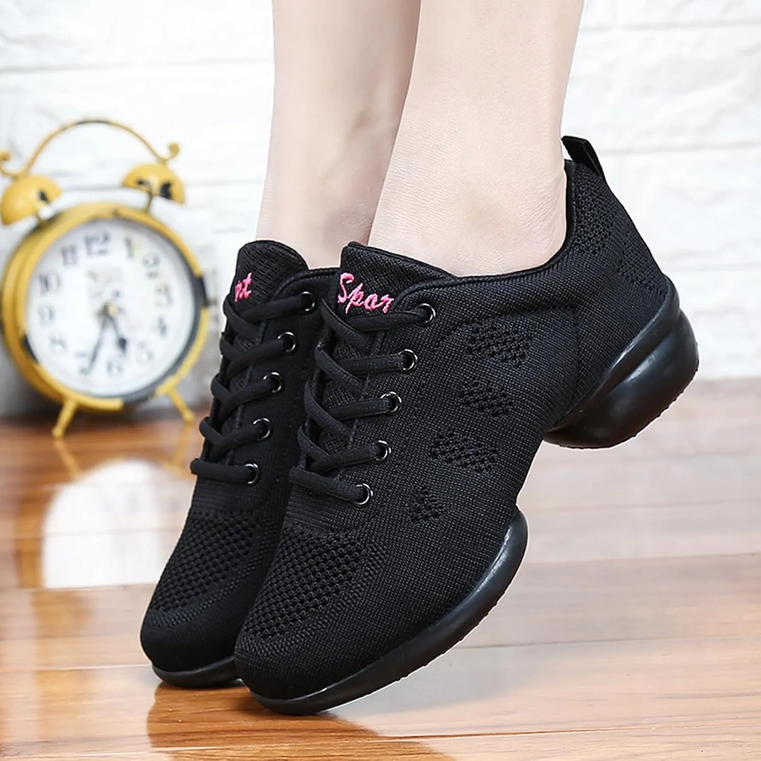Women's Jazz Shoes Lace-up Sneakers - Breathable Air Cushion Lady Split Sole Athletic Walking Dance Shoes Platform