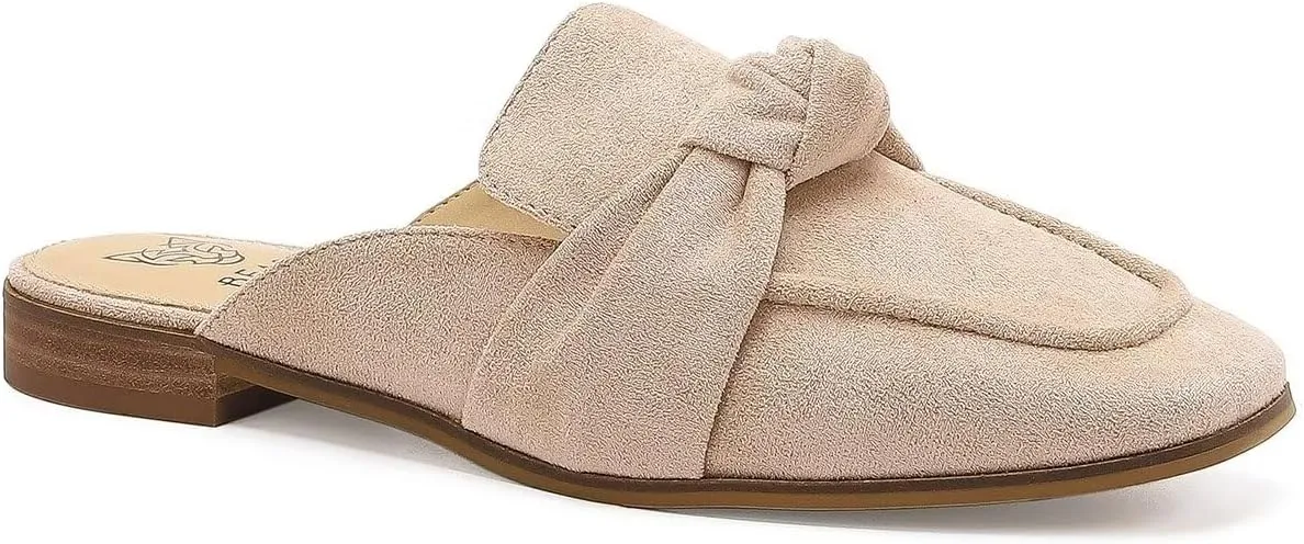 Women's Knot Mules Suede Loafers Mules Flat Mules Comfort Pointed Toe Backless Slip on Slides Loafer Shoes