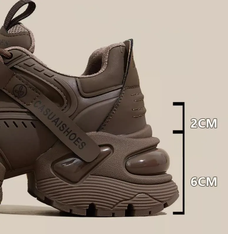 Women's Leather Fashion Sneakers - Casual Platform Sneakers, Straps, Autumn Women's Versatile Sneakers with Platform Sole, Increased Height