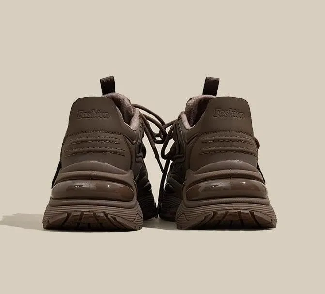 Women's Leather Fashion Sneakers - Casual Platform Sneakers, Straps, Autumn Women's Versatile Sneakers with Platform Sole, Increased Height