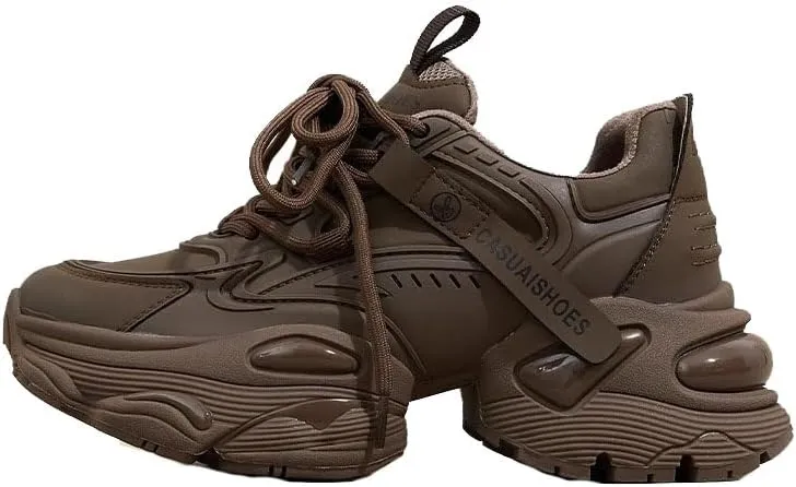 Women's Leather Fashion Sneakers - Casual Platform Sneakers, Straps, Autumn Women's Versatile Sneakers with Platform Sole, Increased Height