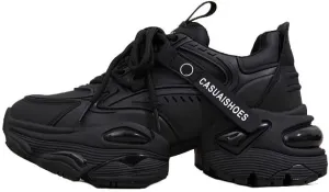 Women's Leather Fashion Sneakers - Casual Platform Sneakers, Straps, Autumn Women's Versatile Sneakers with Platform Sole, Increased Height
