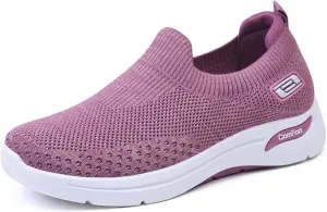 Women's Lightweight Slip-On Walking Shoes - Breathable Athletic Tennis Sneakers with Soft Knitted Fabric for Casual Gym Running of All Ages