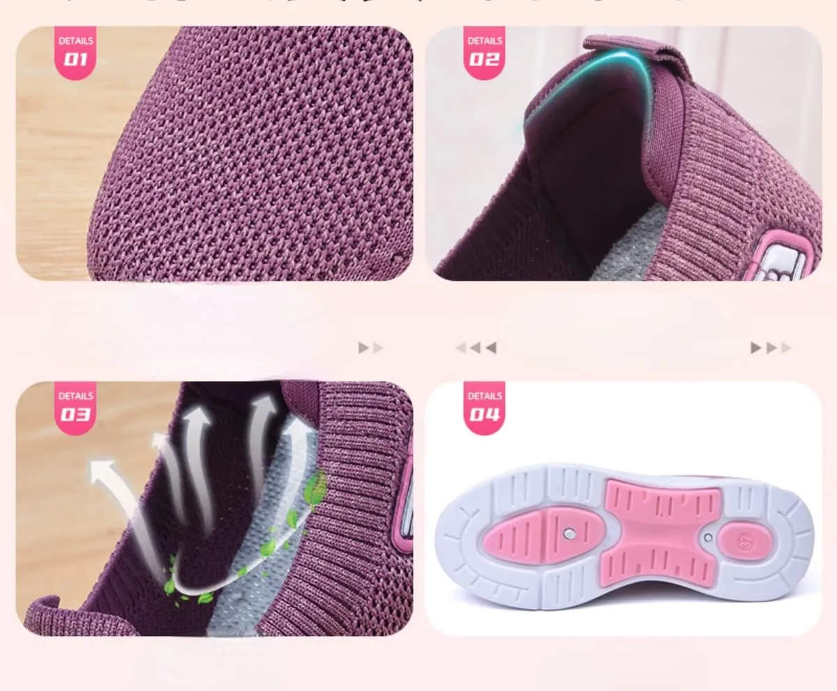 Women's Lightweight Slip-On Walking Shoes - Breathable Athletic Tennis Sneakers with Soft Knitted Fabric for Casual Gym Running of All Ages