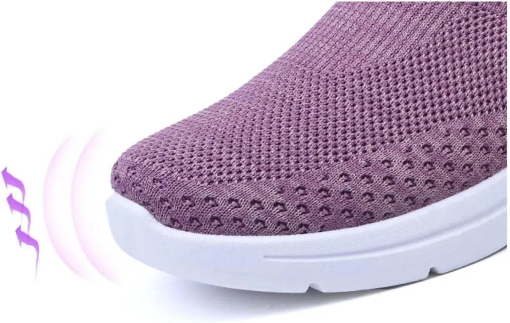 Women's Lightweight Slip-On Walking Shoes - Breathable Athletic Tennis Sneakers with Soft Knitted Fabric for Casual Gym Running of All Ages