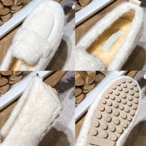 Womens Moccasin Slippers Fuzzy Loafers for Women Slip On Faux Fur Outdoor Shoes Winter Fuzzy Ballet Flats Mary Jane Flat Shoes