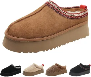 Women's Platform Mini Boots Slippers for Women Warm Fuzzy Slippers Fur Fleece Lined Slip on Suede Short Ankle Boots Outdoor Indoor Braid Slippers Anti Slip Trend