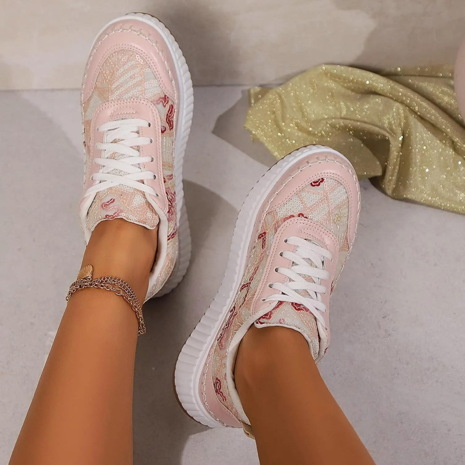 Women's Platform Sneakers Arch Support Lace Up Casual Slip On Non Slip Walking Shoes Ladies Fashion Air Cushioned Comfortable Soft Insole Classic Boat Shoe Jogging Sneaker