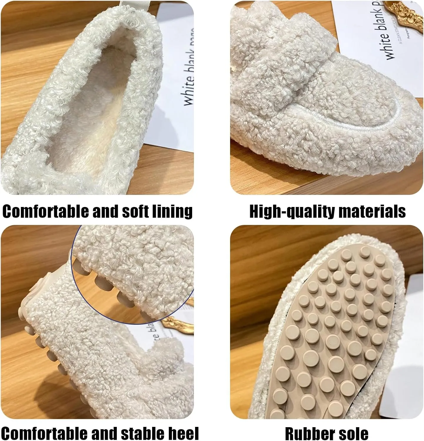 Women's Plush Curled Edge House Slippers, Warm Faux Fur Slippers for Women, Cozy Indoor Outdoor Slip On Loafers (Black,7)