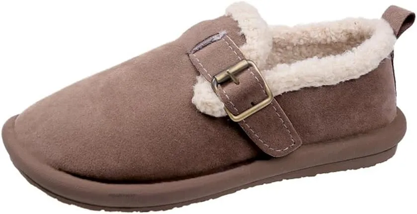Women's Plush Round Toe Slip-On Flats, Women's Plush Lined Orthopedic Slip-On Shoes, Retro Buckle Strap Round Toe Flat Loafers