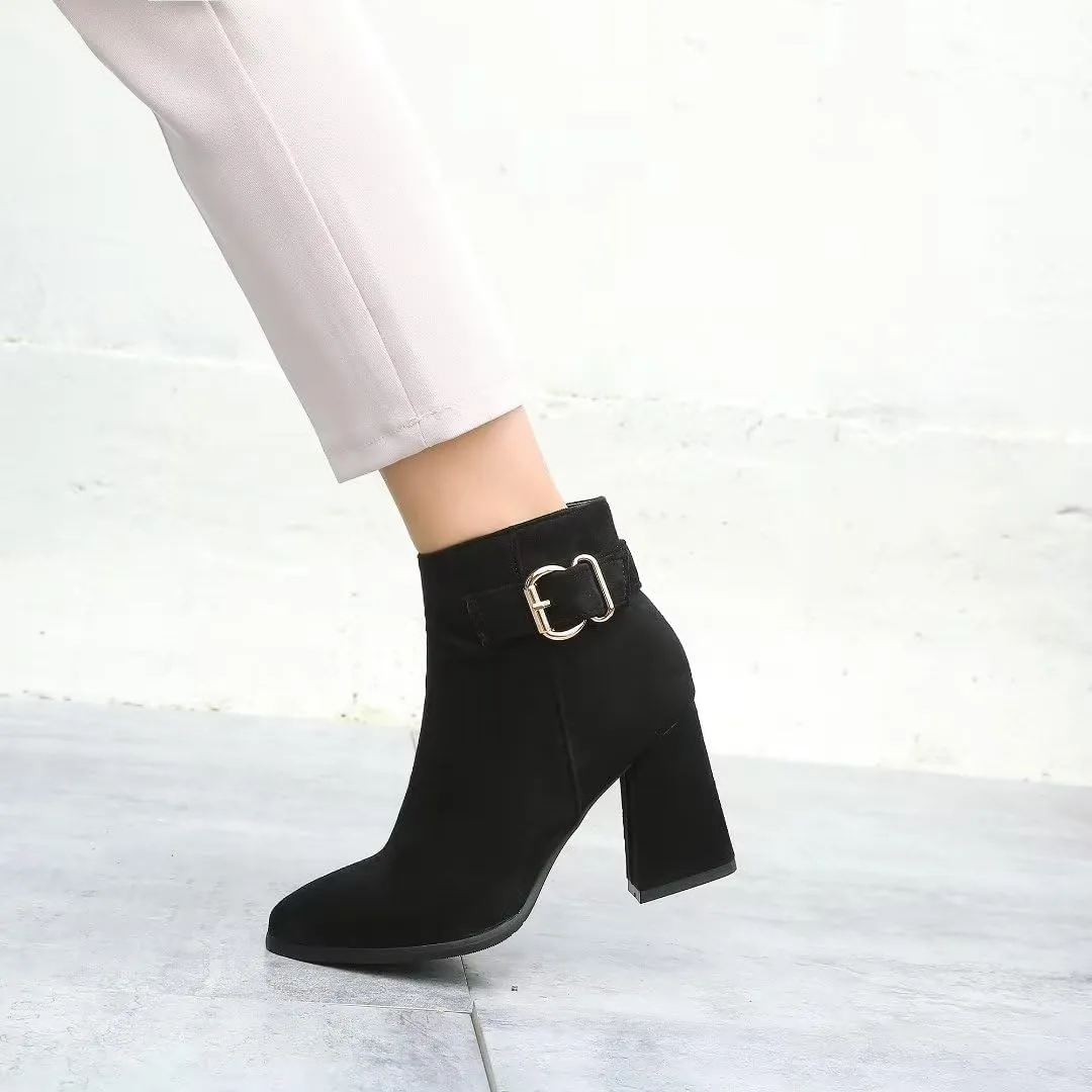 Women's Pointed Toe Block Heel Boots, Zipper Chunky Heeled Ankle Boots, Dress Winter Fashion Booties
