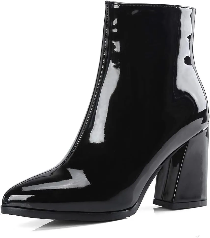 Women's Pointed Toe Block Heel Boots, Zipper Chunky Heeled Ankle Boots, Dress Winter Fashion Booties