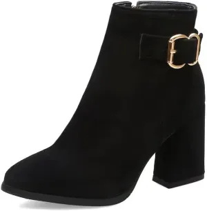 Women's Pointed Toe Block Heel Boots, Zipper Chunky Heeled Ankle Boots, Dress Winter Fashion Booties