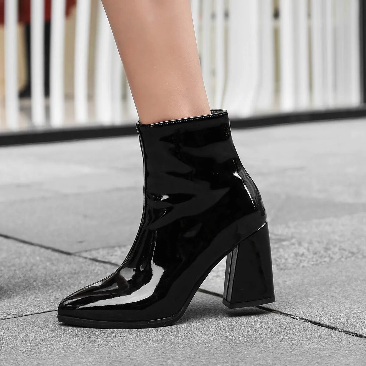 Women's Pointed Toe Block Heel Boots, Zipper Chunky Heeled Ankle Boots, Dress Winter Fashion Booties