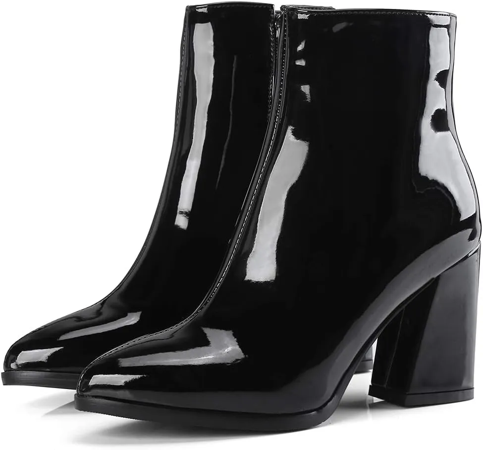 Women's Pointed Toe Block Heel Boots, Zipper Chunky Heeled Ankle Boots, Dress Winter Fashion Booties