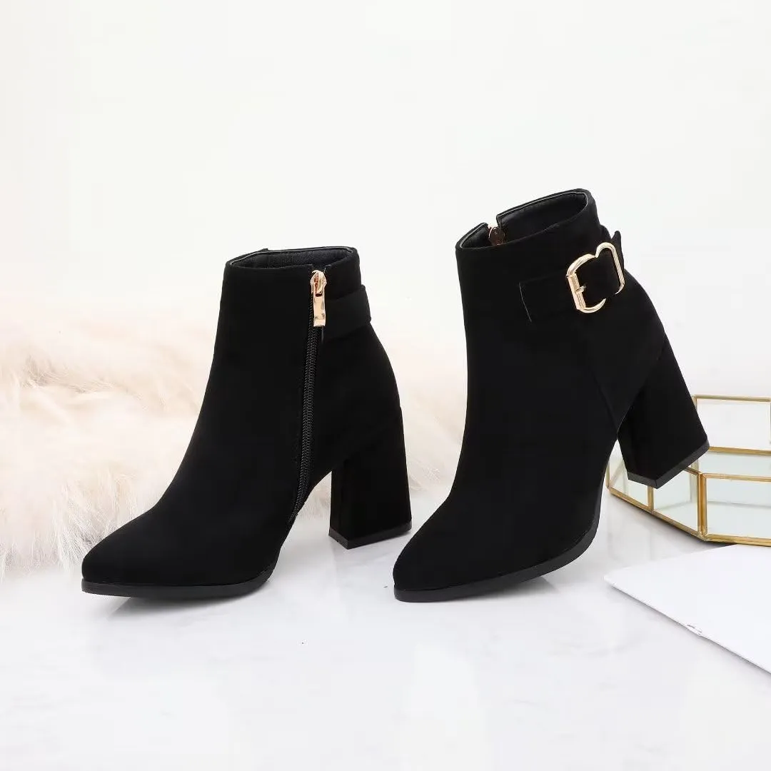 Women's Pointed Toe Block Heel Boots, Zipper Chunky Heeled Ankle Boots, Dress Winter Fashion Booties