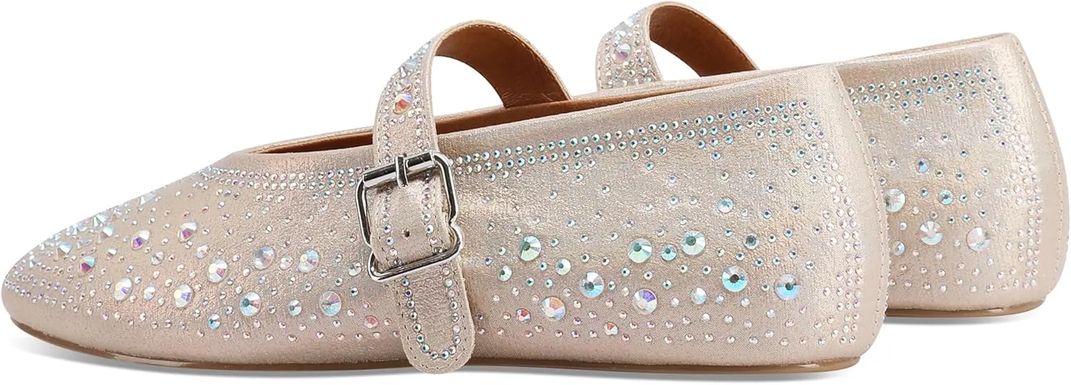 Women's Rhinestone Ballet Flats Round Toe Buckle Mary Jane Casual Shoes