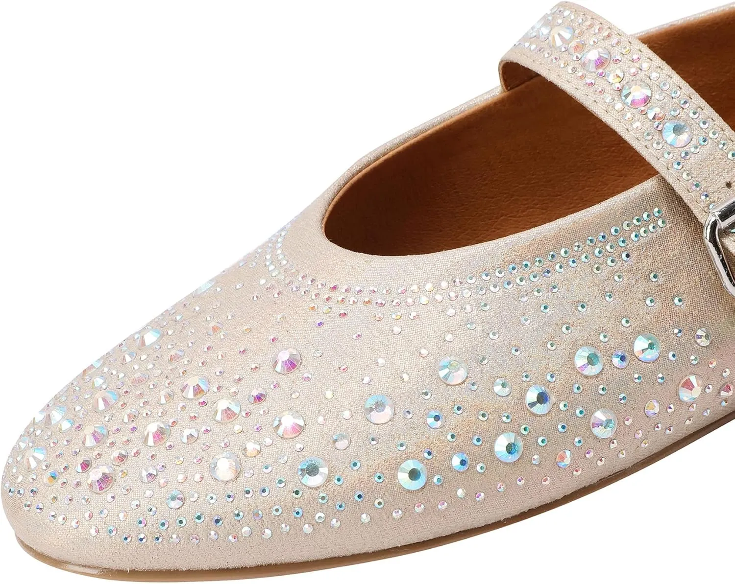 Women's Rhinestone Ballet Flats Round Toe Buckle Mary Jane Casual Shoes