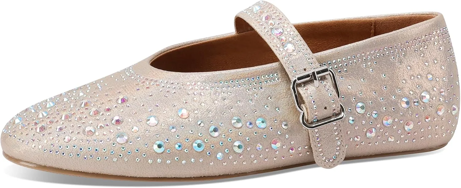 Women's Rhinestone Ballet Flats Round Toe Buckle Mary Jane Casual Shoes