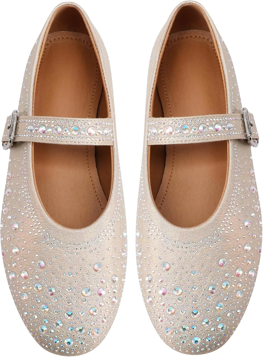 Women's Rhinestone Ballet Flats Round Toe Buckle Mary Jane Casual Shoes