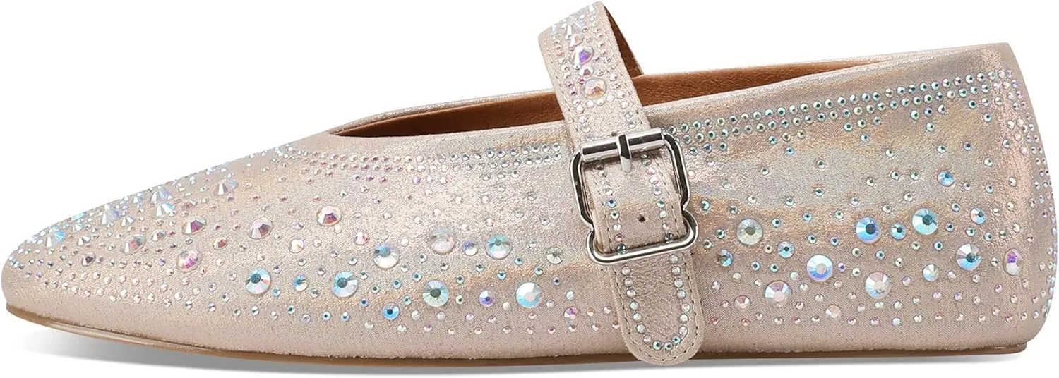 Women's Rhinestone Ballet Flats Round Toe Buckle Mary Jane Casual Shoes