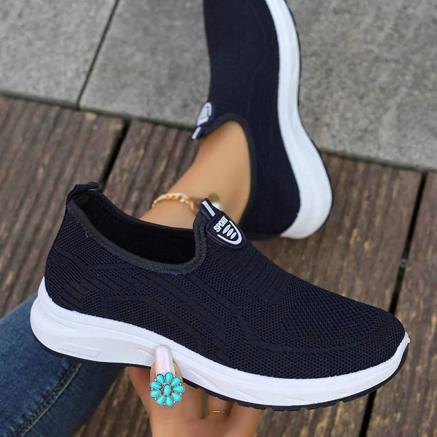 Womens Slip on Walking Shoes Breathable Non Slip Work Shoes Comfortable Air Cushion Orthopedic Sneakers with Arch Support Running Shoes Casual Fashion Sneakers Work Sport Athletic Trainer