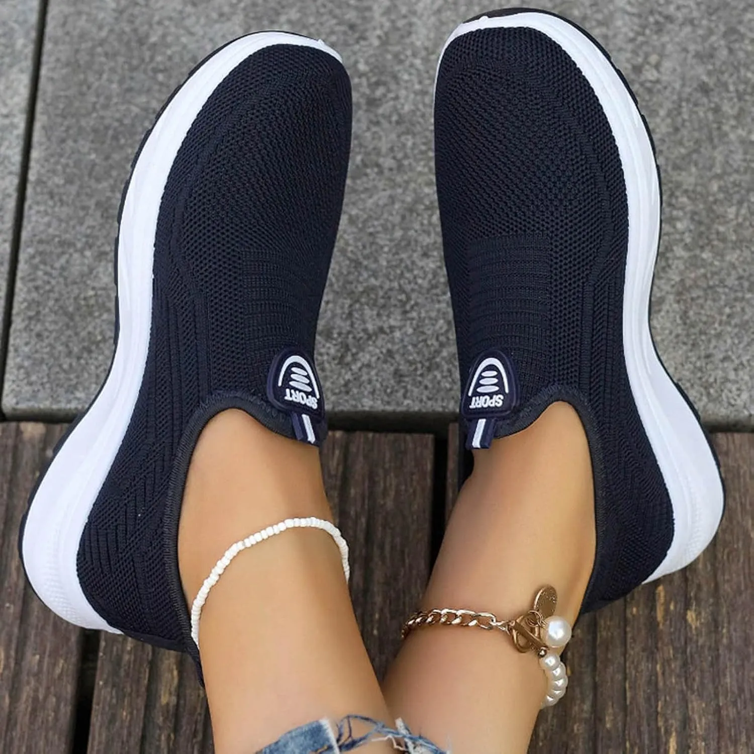 Womens Slip on Walking Shoes Breathable Non Slip Work Shoes Comfortable Air Cushion Orthopedic Sneakers with Arch Support Running Shoes Casual Fashion Sneakers Work Sport Athletic Trainer