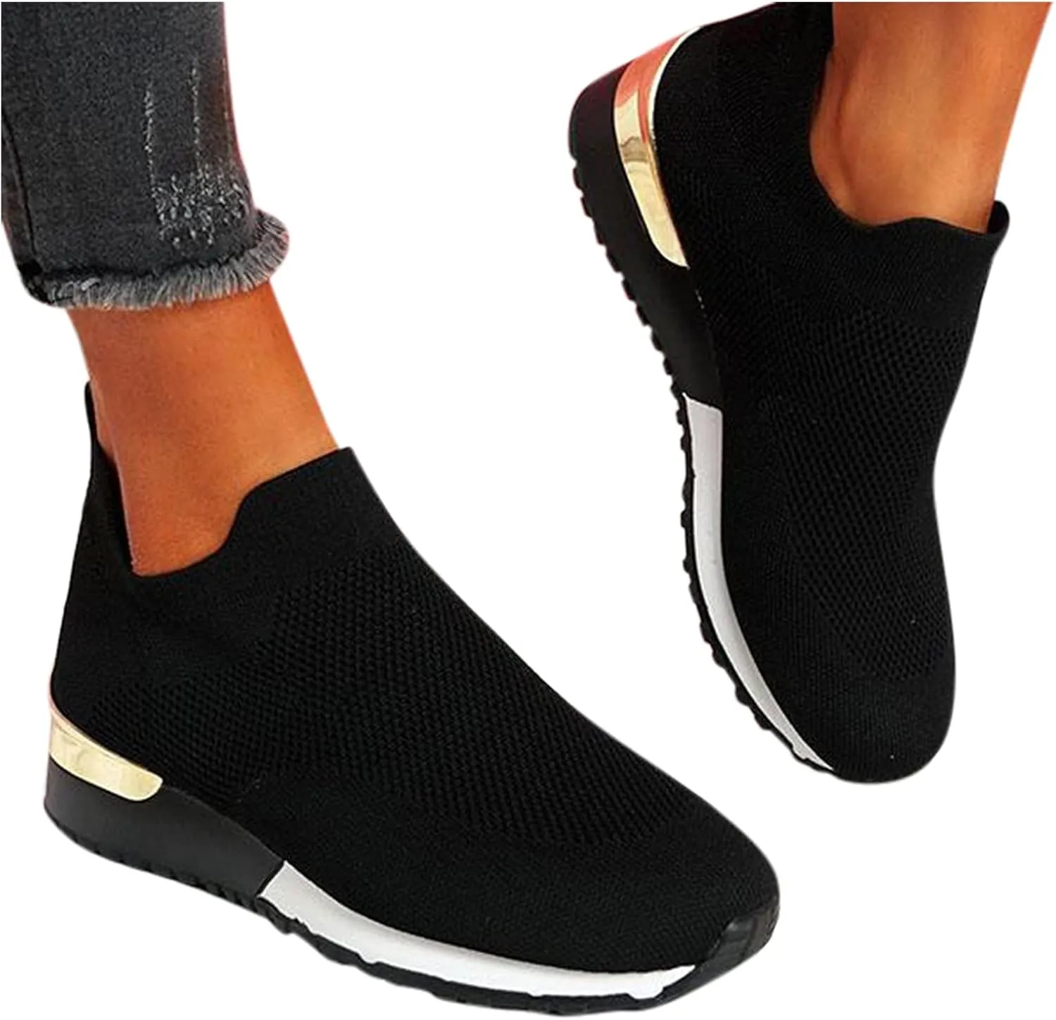 Women's Slip On Walking Shoes Running Comfortable Mens Casual Shoes Mesh Ladies Casual Shoes Black Platform Sneaker Slip On Tennis Shoe Cross Trainer Shoe