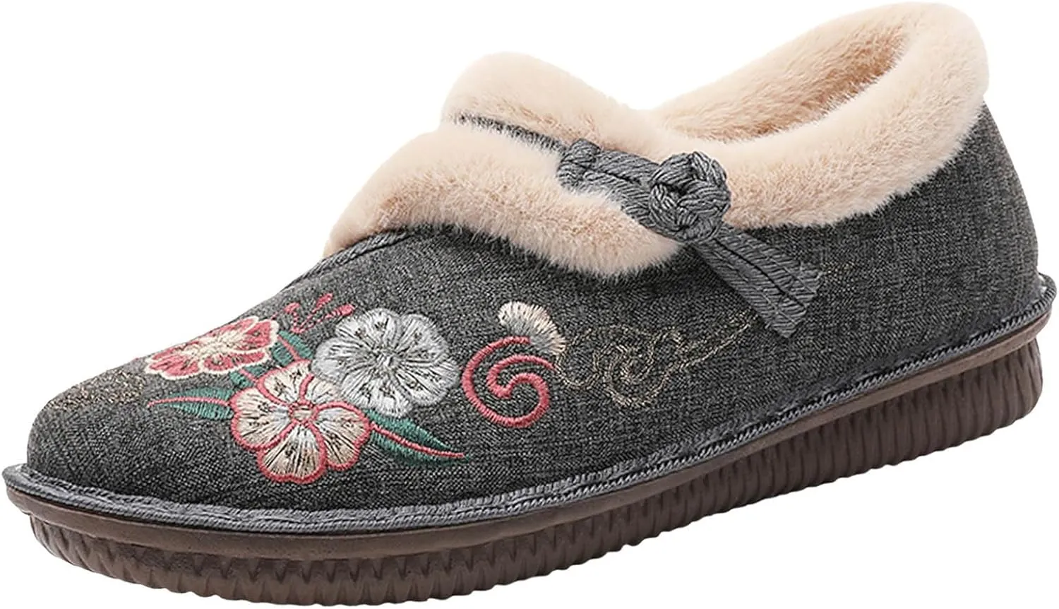Womens Snow Boots Winter Boots for Women Round Toe Flat Heel Wide Width Ankel Booties Fashion Vintage Embroidered Loafers Cotton Slip On Casual Shoes Warm Fur Lined Comfortable Boot