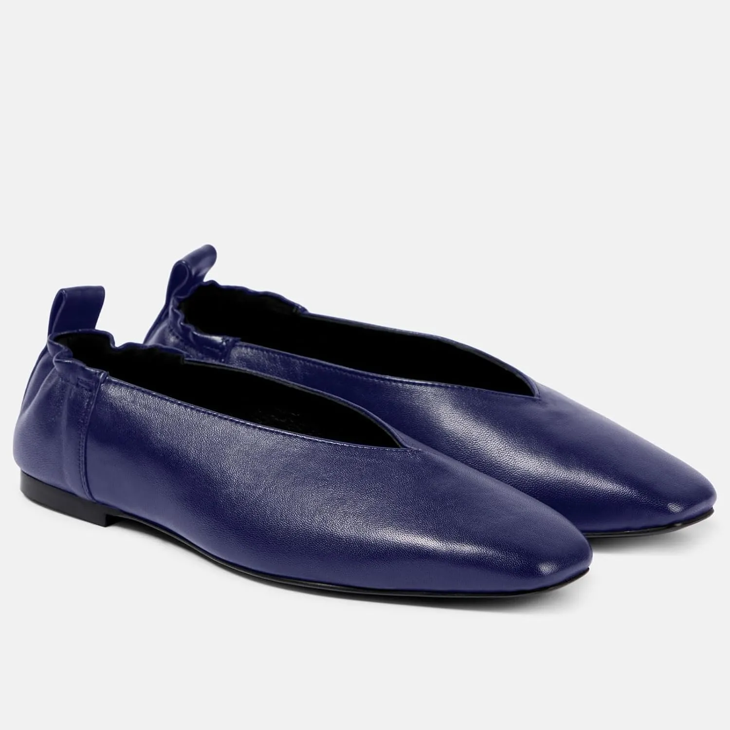Women's Square Toe Ruched Suede/Matte Leather Ballet Flats Fashion V Shaped Silhouette Slip On Office Dressy Flats for Women