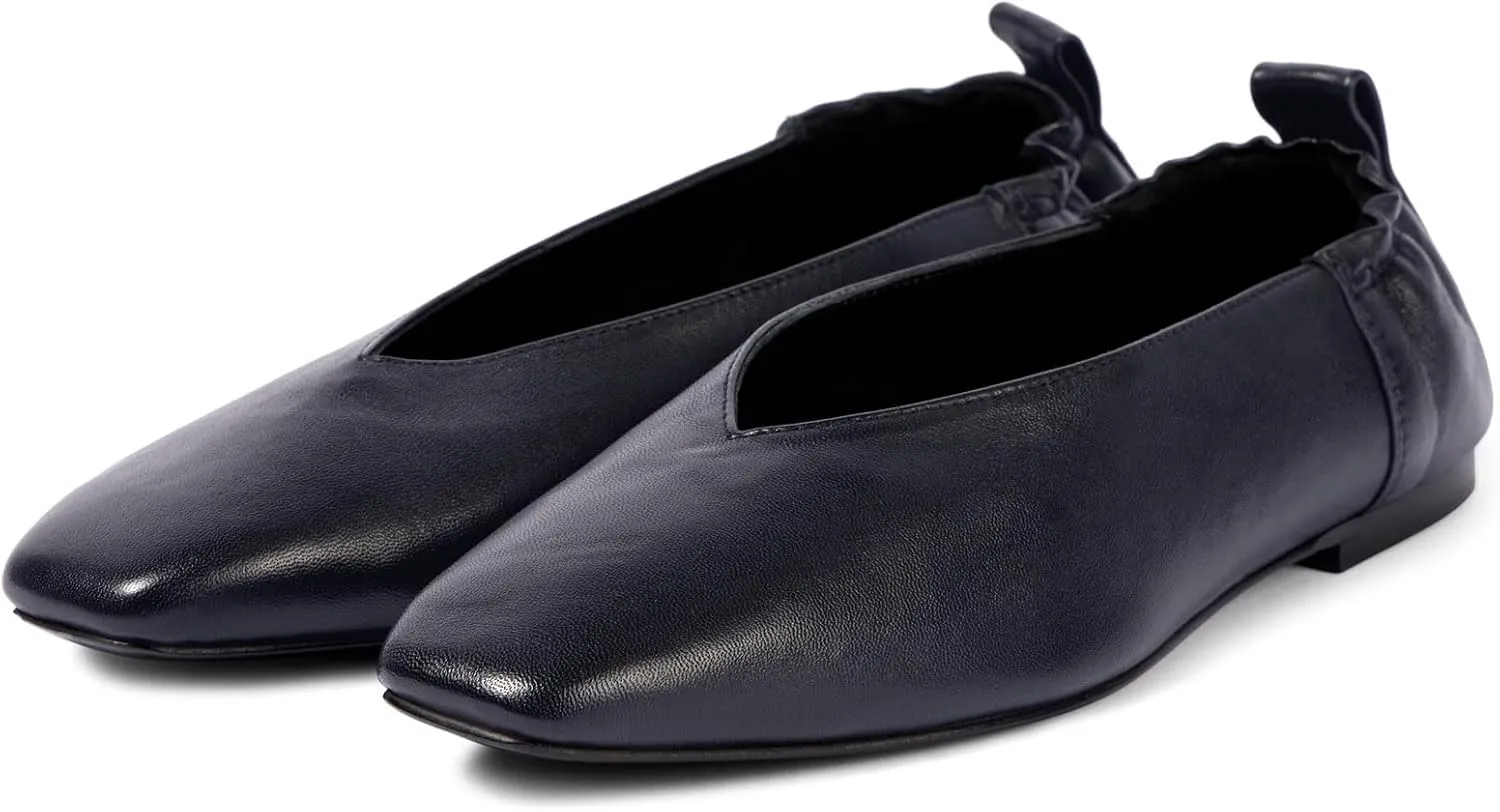 Women's Square Toe Ruched Suede/Matte Leather Ballet Flats Fashion V Shaped Silhouette Slip On Office Dressy Flats for Women