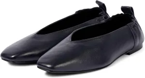 Women's Square Toe Ruched Suede/Matte Leather Ballet Flats Fashion V Shaped Silhouette Slip On Office Dressy Flats for Women