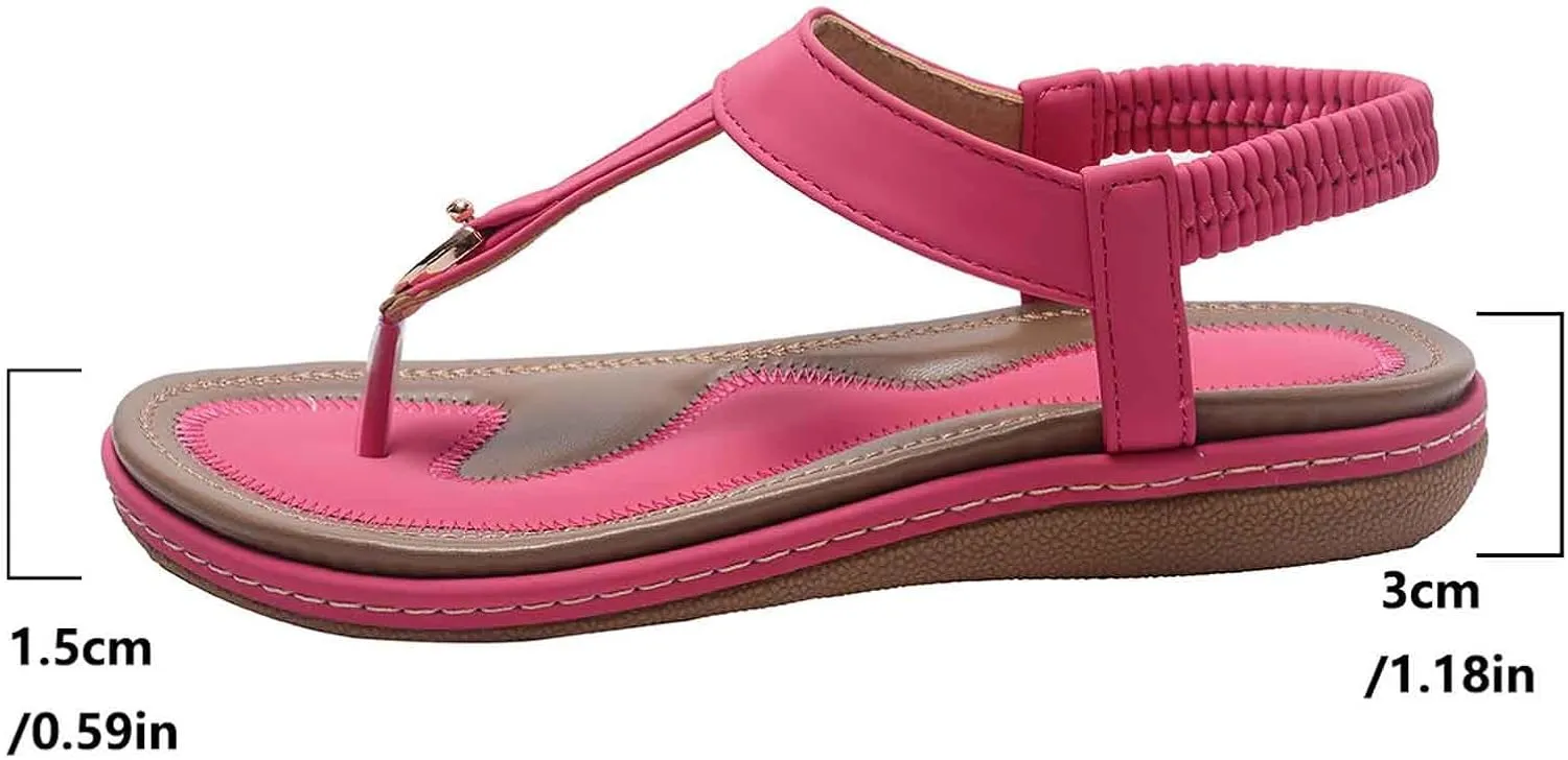 Women's Thong Flip Flops - Floral Slingbacks with Soft Wide Strap & Ornamental Cutouts Wedges Sandals for Women Size 4