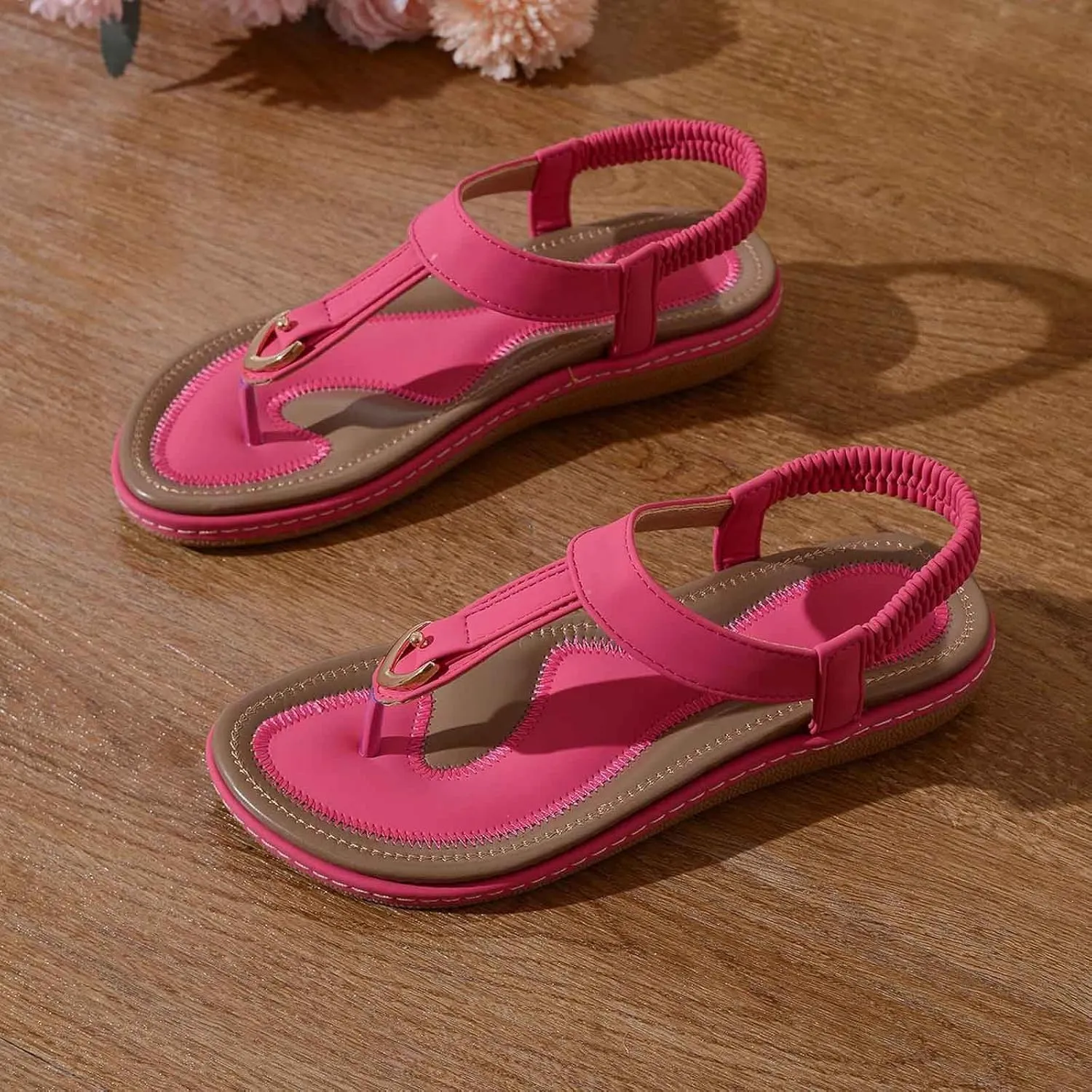 Women's Thong Flip Flops - Floral Slingbacks with Soft Wide Strap & Ornamental Cutouts Wedges Sandals for Women Size 4