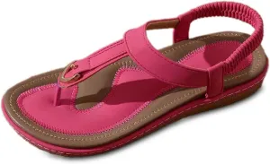 Women's Thong Flip Flops - Floral Slingbacks with Soft Wide Strap & Ornamental Cutouts Wedges Sandals for Women Size 4