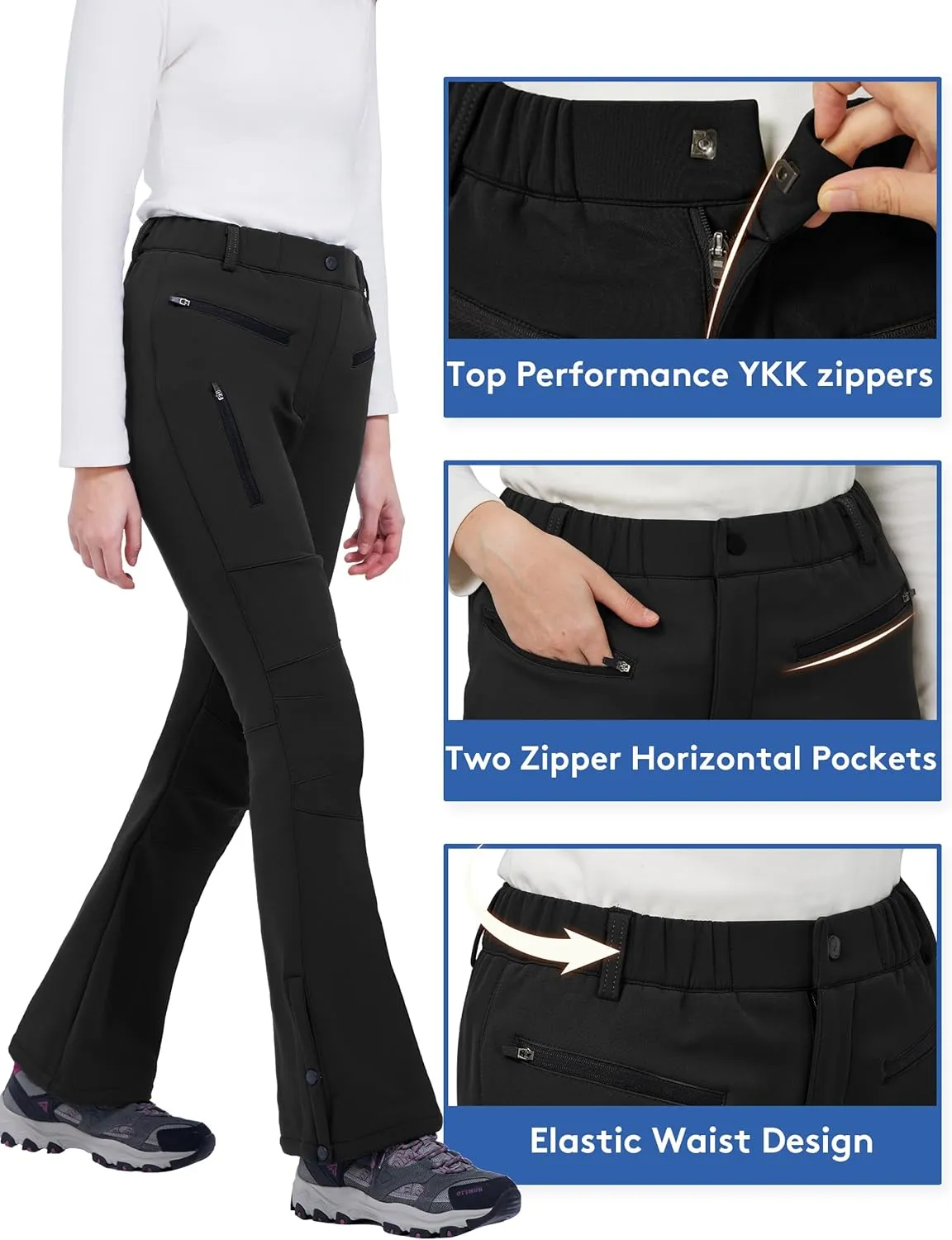 WULFUL Women's Snow Ski Pants Waterproof Insulated Fleece Lined Winter Softshell Hiking Pants