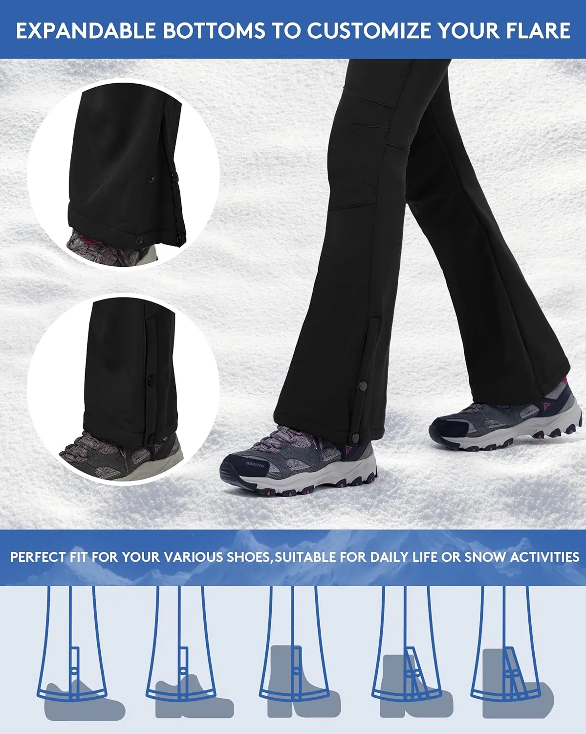 WULFUL Women's Snow Ski Pants Waterproof Insulated Fleece Lined Winter Softshell Hiking Pants