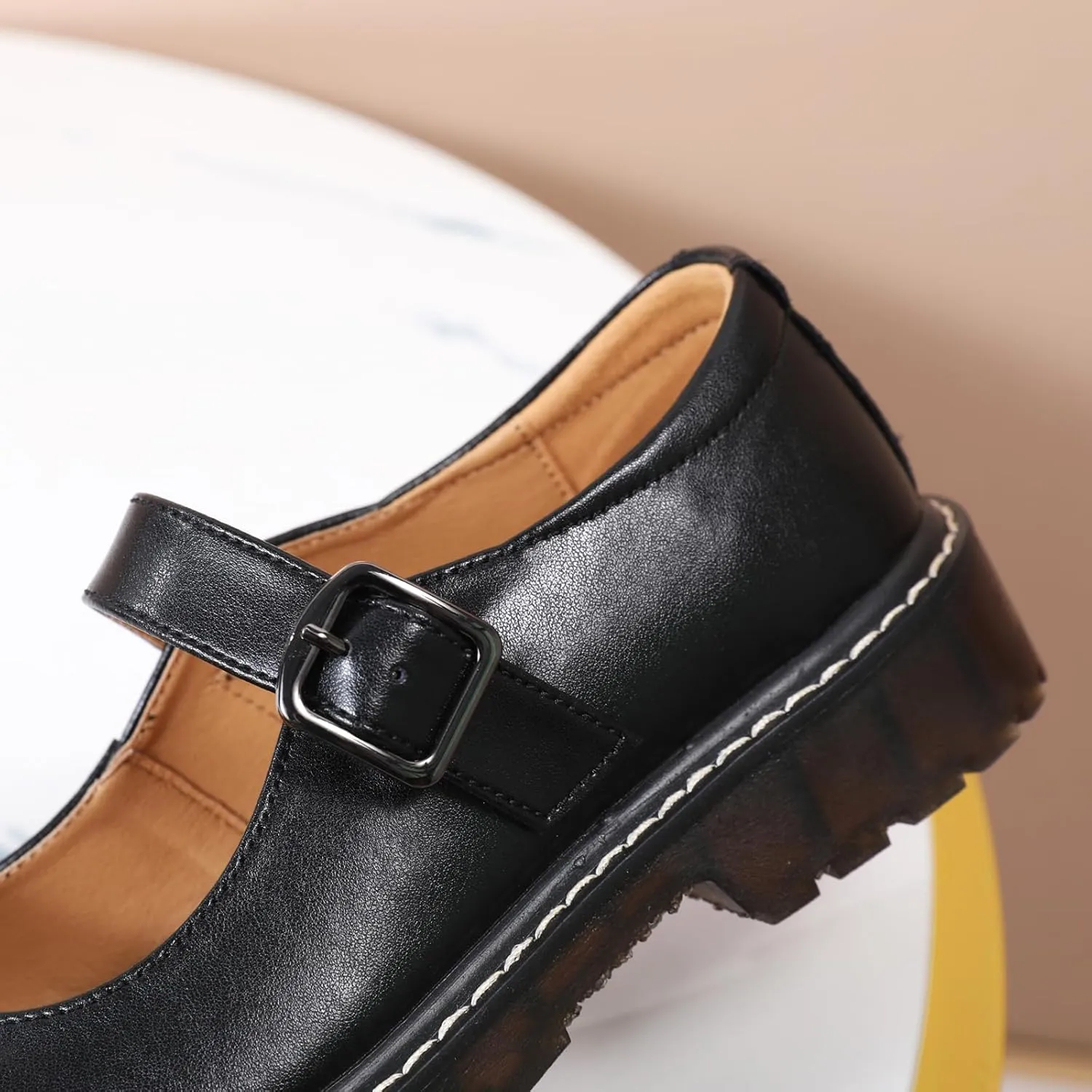 XMM Mary Jane Shoes Women Oxford Shoes Leather Round Toe Flats Non-Slip Ankle Buckle Strap Comfort Casual Dressy Cosplay Party School Work Shoes