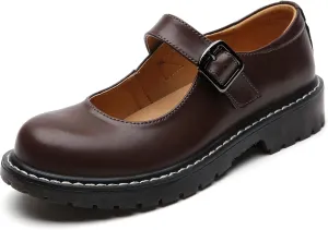XMM Mary Jane Shoes Women Oxford Shoes Leather Round Toe Flats Non-Slip Ankle Buckle Strap Comfort Casual Dressy Cosplay Party School Work Shoes