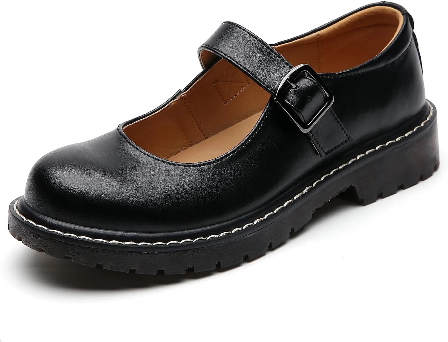 XMM Mary Jane Shoes Women Oxford Shoes Leather Round Toe Flats Non-Slip Ankle Buckle Strap Comfort Casual Dressy Cosplay Party School Work Shoes