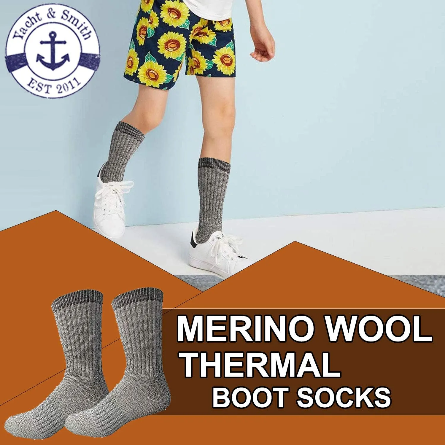 Yacht & Smith Wholesale Bulk Merino Wool Thermal Hiking Boot Socks, Mens Womens and Kids Winter Sock