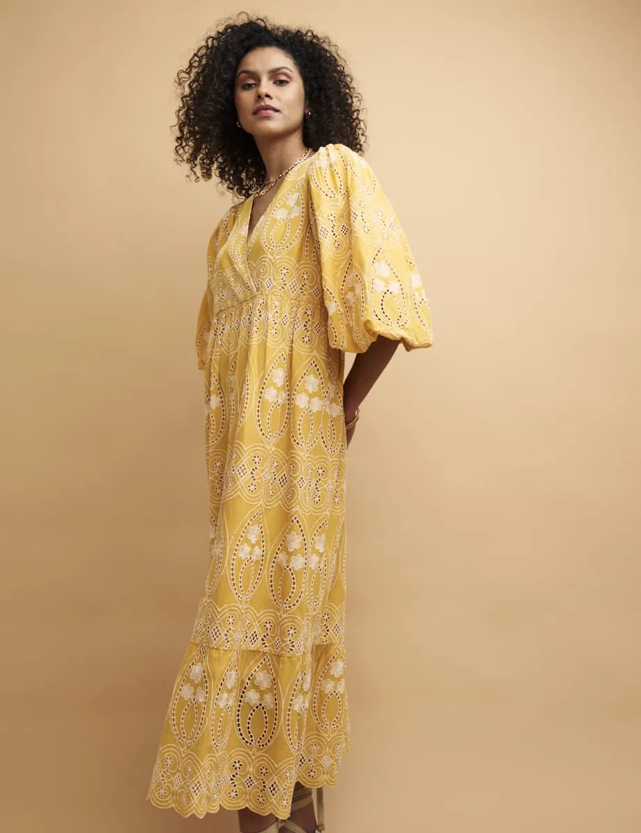 Yellow Broderie Anglaise Nora Midaxi Dress