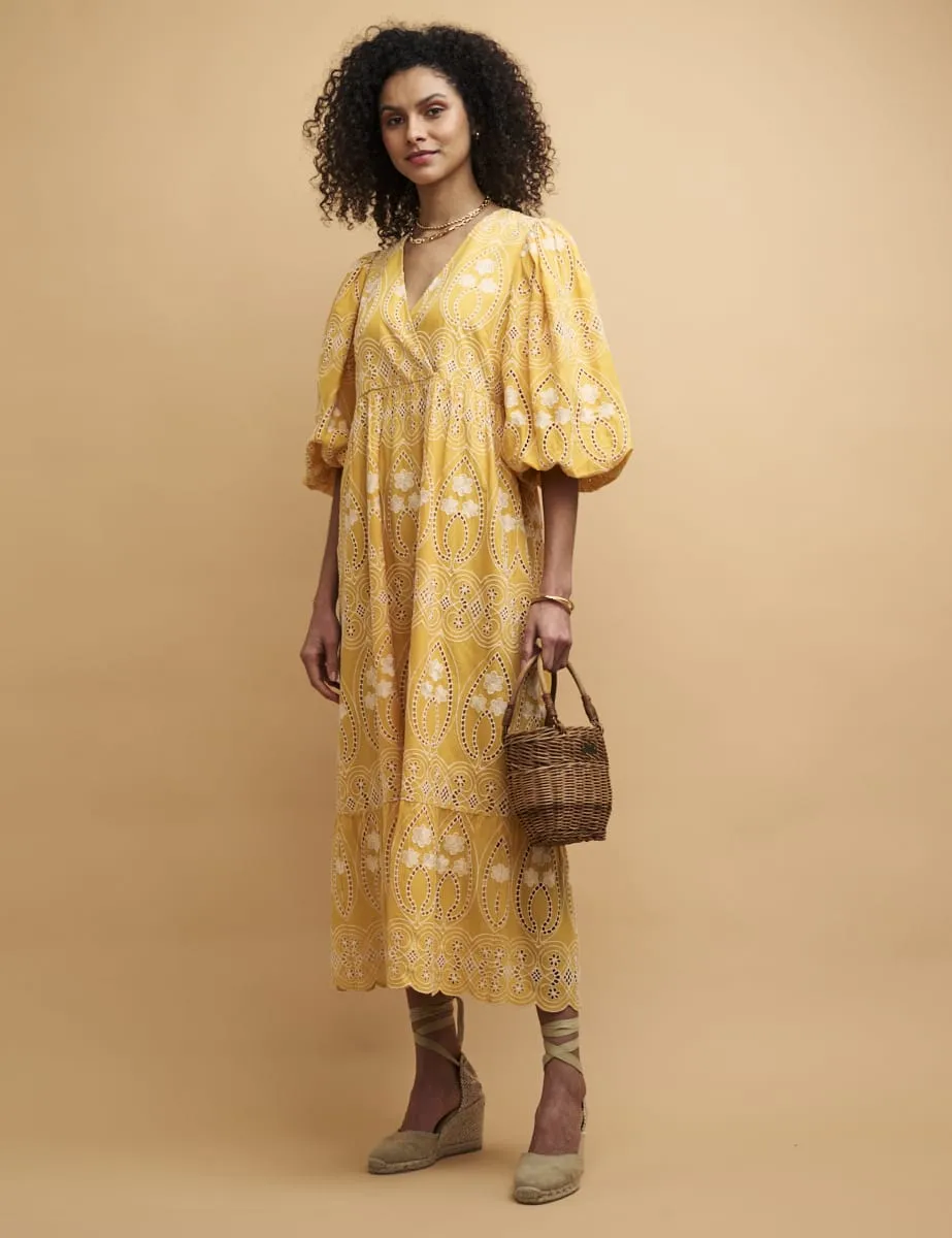 Yellow Broderie Anglaise Nora Midaxi Dress