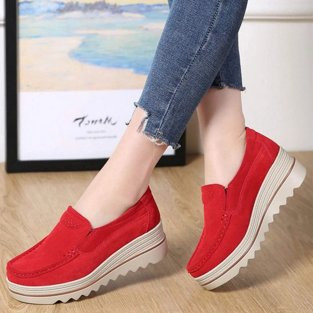 YING LAN Women Slip On Loafers Comfort Suede Moccasins Wide Low Top Shoes