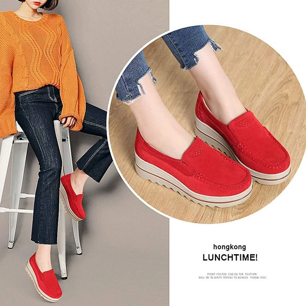 YING LAN Women Slip On Loafers Comfort Suede Moccasins Wide Low Top Shoes